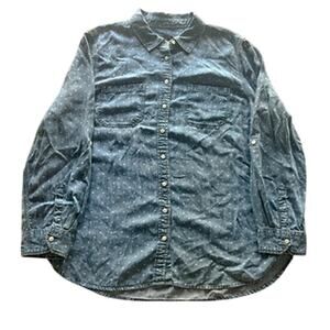 Talbots Plus Sz XL P Top Denim Chambray Blue Heart Print